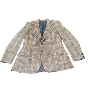 Vintage Griffon Clothes Men's Plaid Blazer Beige Size 42 Formal Mid-Length
